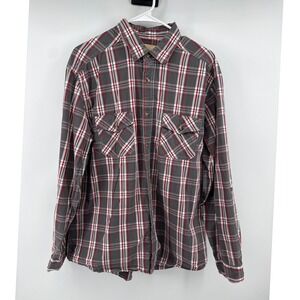 RuffHewn Well Worn Mens Grey Red Plaid Cotton Button Down Long Sleeve Shirt L